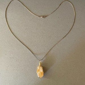 Citrine Caged Pendant Hanging from an 24" 80's Gold Faux Chain, Classic